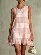 Rosalind™ Light Pink Pleated Chiffon Mini Dress