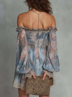 Aphrodite™ Blue Romantic Floral Off-Shoulder Mini Dress