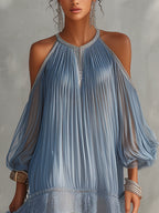 Urania™ Blue Off-Shoulder Lace-Hem Mini Dress