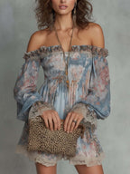 Aphrodite™ Blue Romantic Floral Off-Shoulder Mini Dress