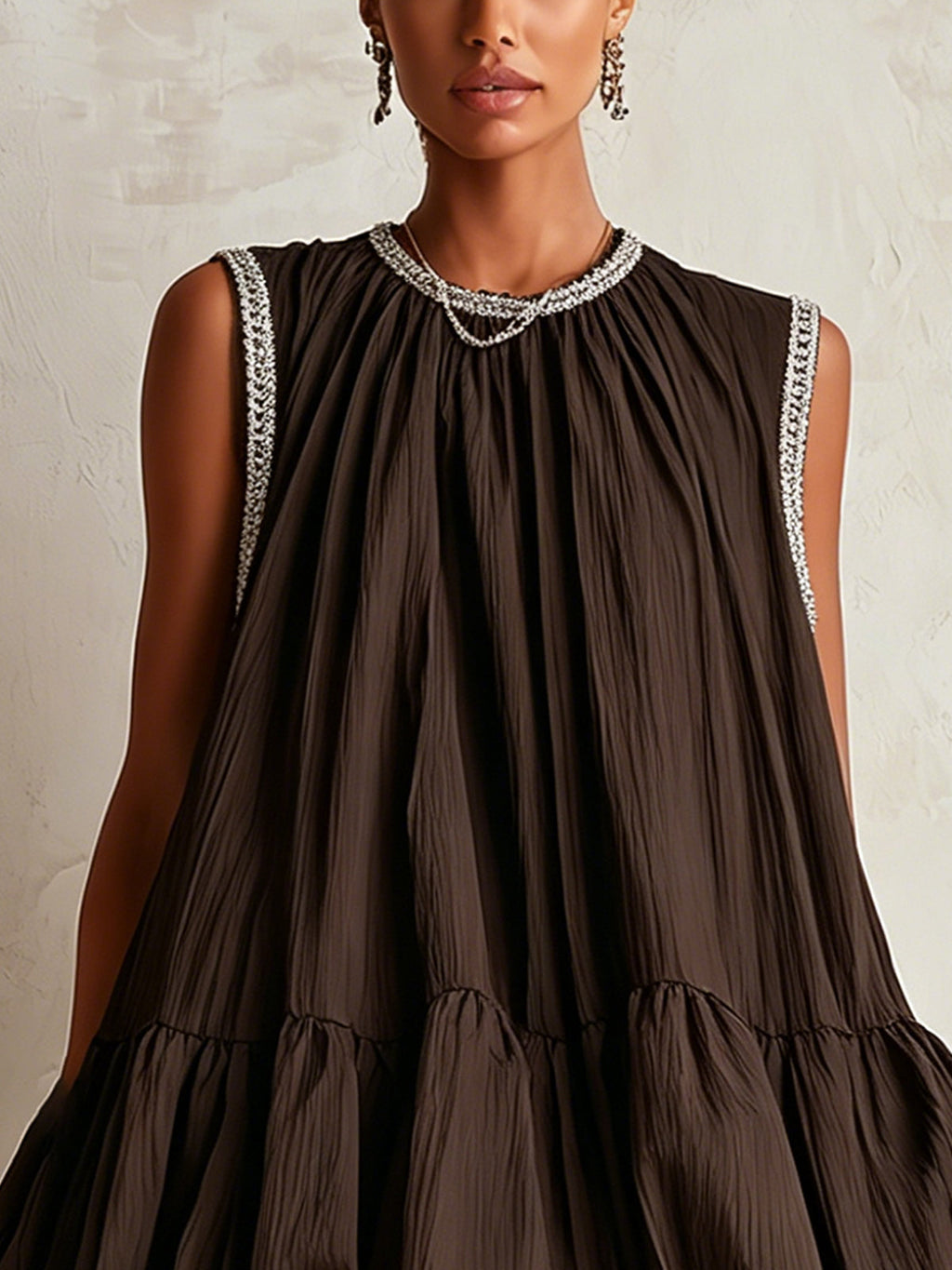 Hazel™ Brown Sleeveless Bubble-Hem Mini Dress