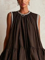 Hazel™ Brown Sleeveless Bubble-Hem Mini Dress