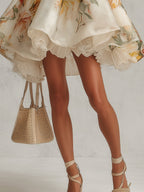 Beatrice™ Beige Floral Organza A-Line Mini Dress