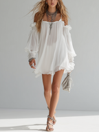 Valentina™ White Off-Shoulder Boho Mini Dress