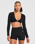 Engage Long Sleeve Crop Top - Zwart