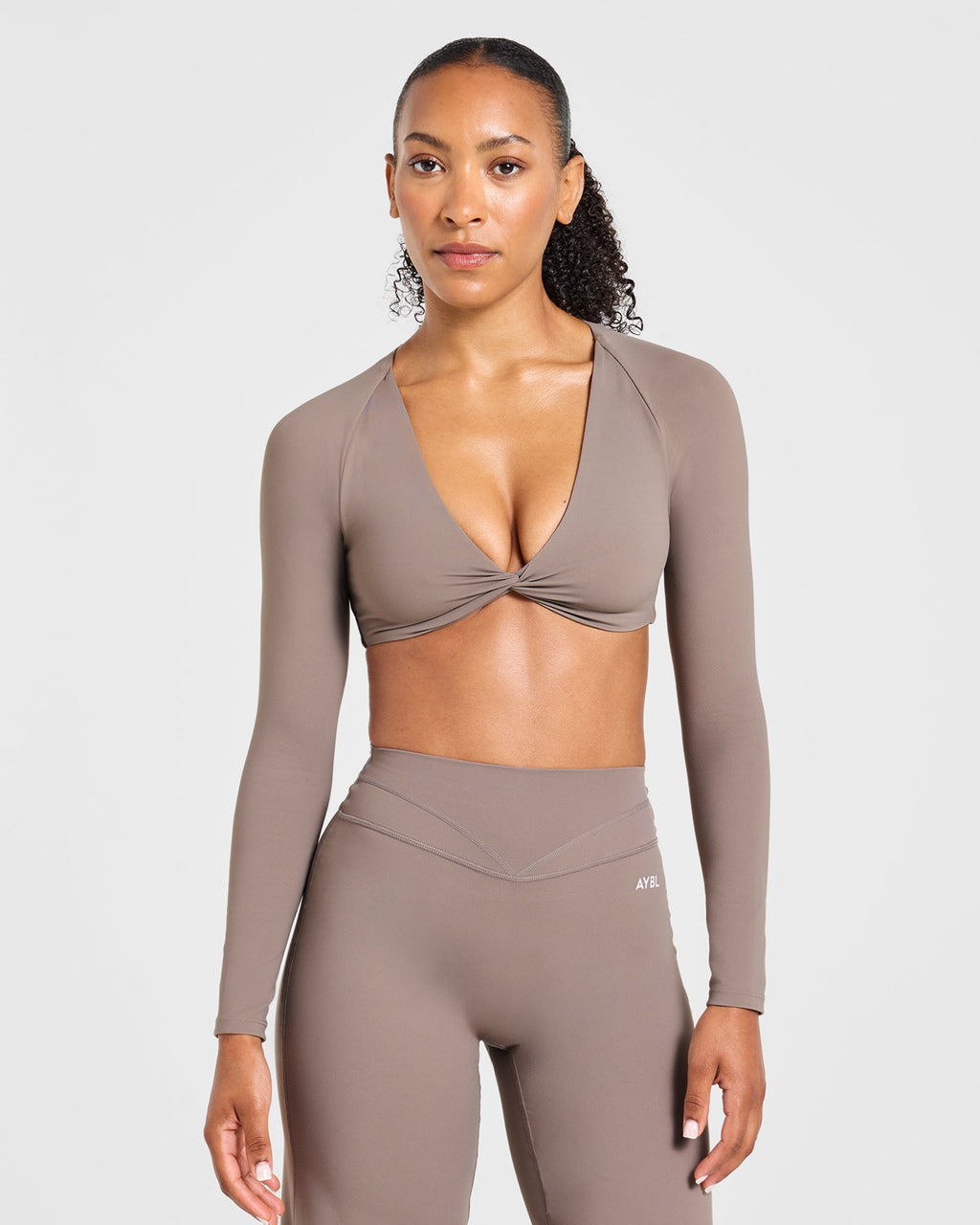 Engage Long Sleeve Crop Top - Warm Taupe