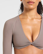 Engage Long Sleeve Crop Top - Warm Taupe