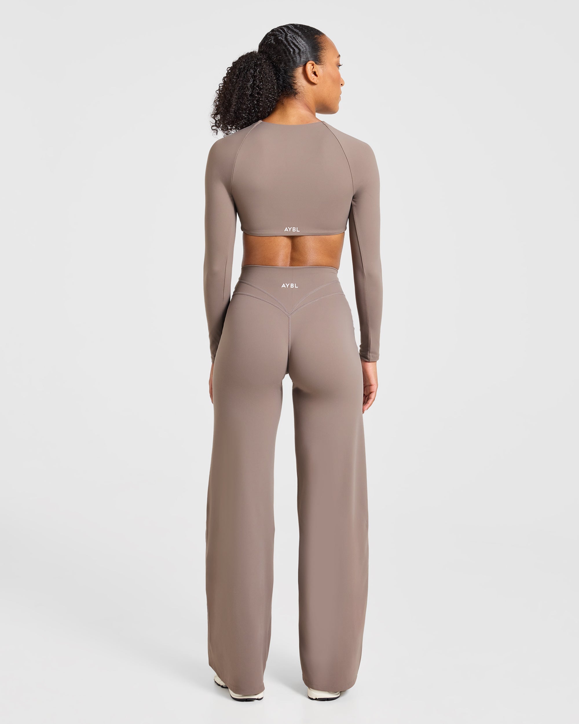 Engage Long Sleeve Crop Top - Warm Taupe
