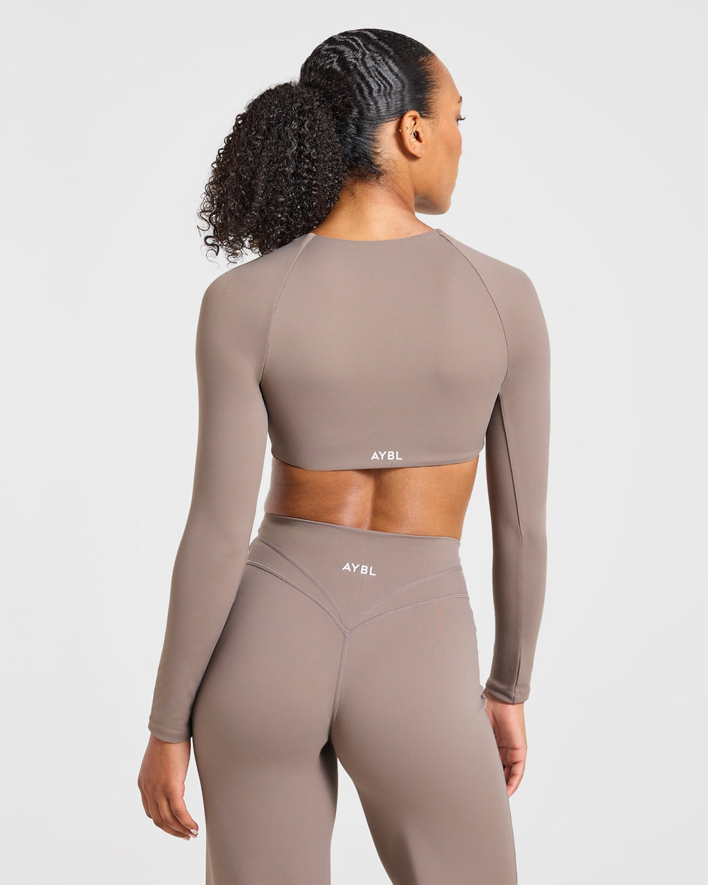 Engage Long Sleeve Crop Top - Warm Taupe