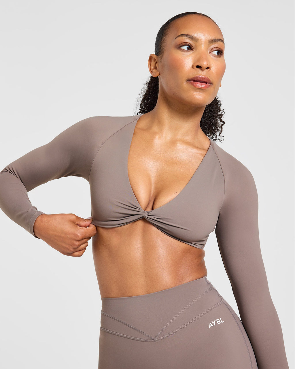 Engage Long Sleeve Crop Top - Warm Taupe