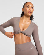 Engage Long Sleeve Crop Top - Warm Taupe