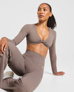 Engage Long Sleeve Crop Top - Warm Taupe