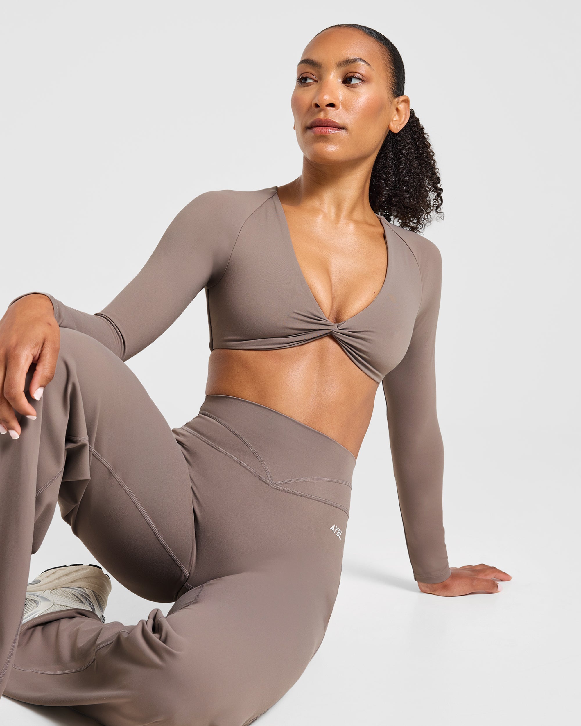 Engage Long Sleeve Crop Top - Warm Taupe