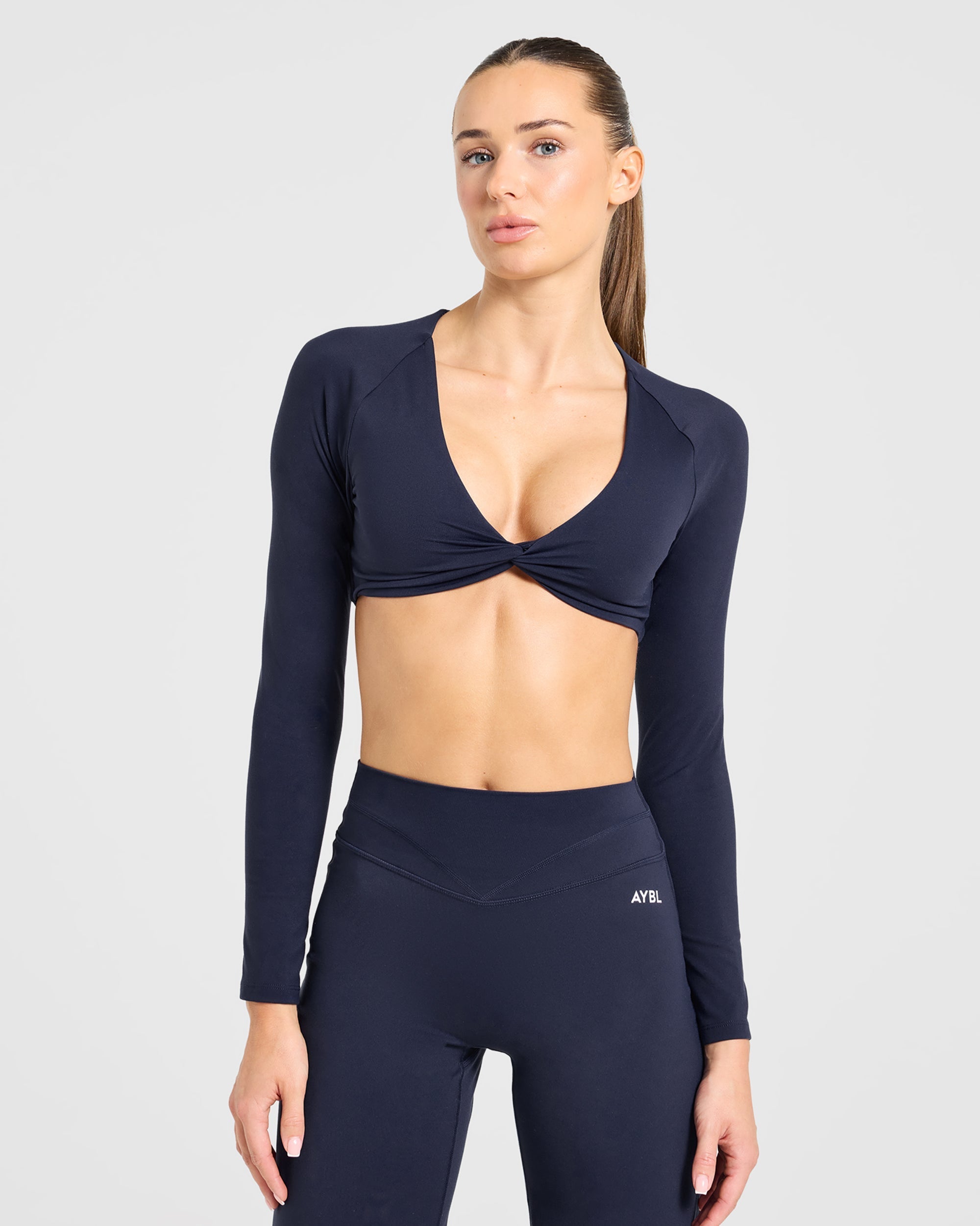 Engage Long Sleeve Crop Top - Deep Navy