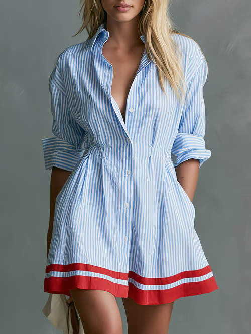 Sapphira™ Blue Striped Casual Mini Dress