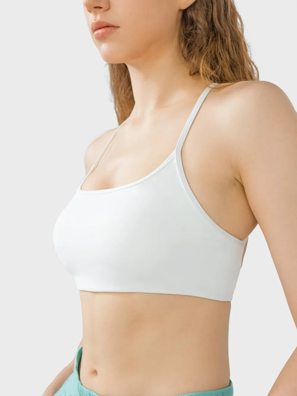Norevielle Crisscross Back Active Cami, back detail showing crisscross straps