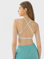 Norevielle Crisscross Back Active Cami, scoop neck detail