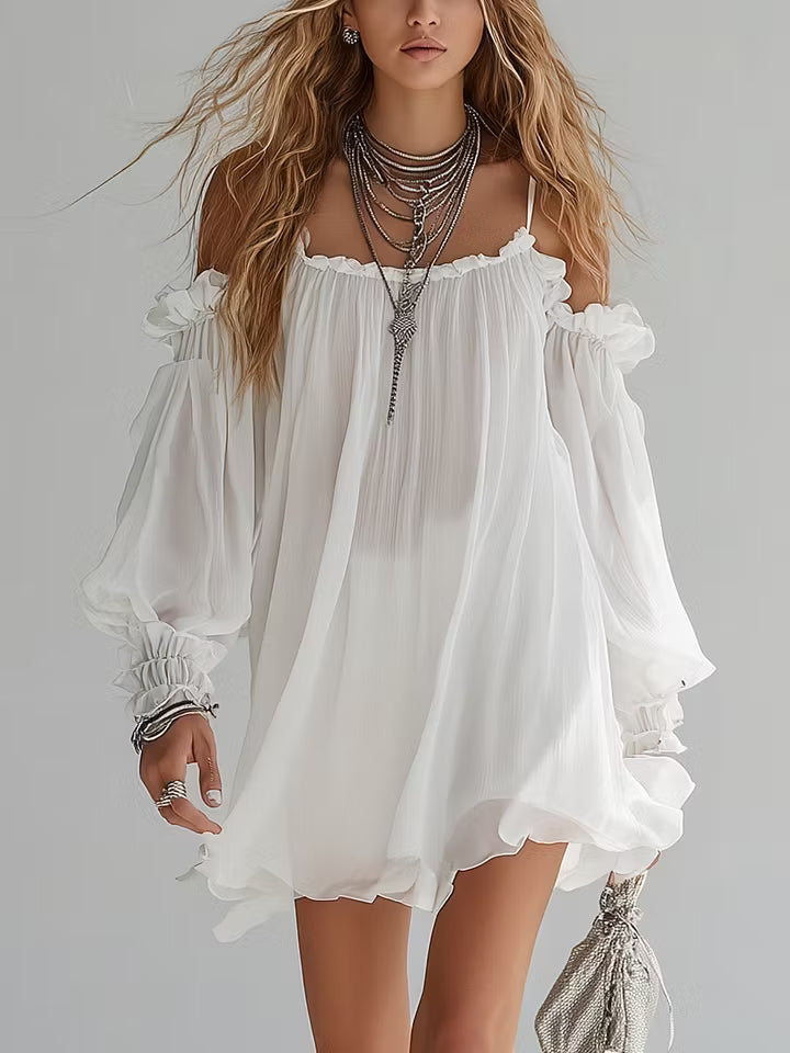 Valentina™ White Off-Shoulder Boho Mini Dress