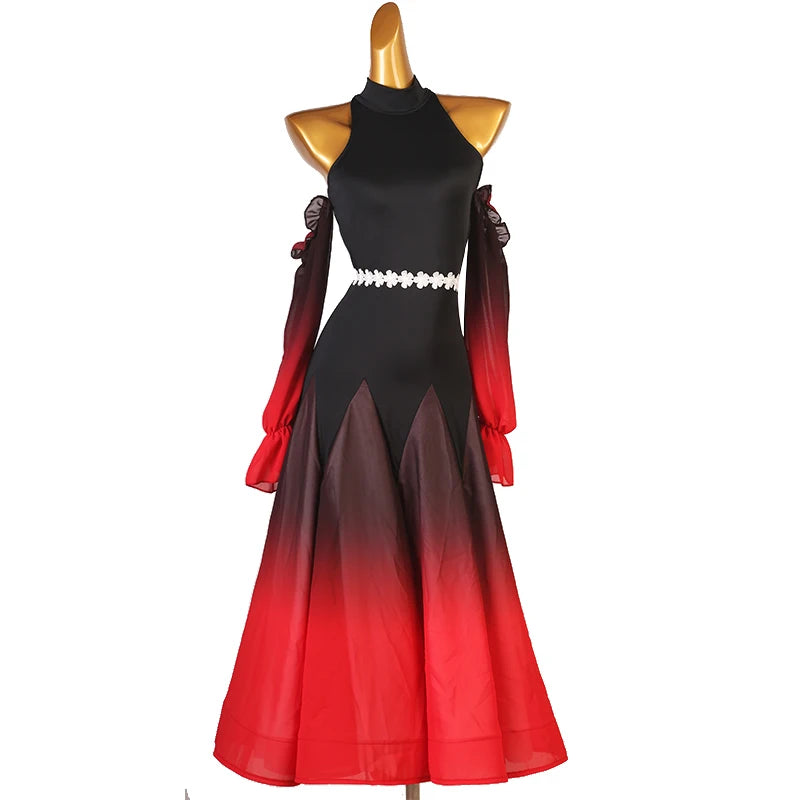 Modern Dance Dress Stand-Up Collar Mesh Sleeve Long Skirt Performance Clothing High-End Custom Child Woman Competition Clothes
