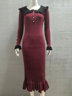 Dresses 2025 Woman Ruffled Dress Knitted Bodycon simple Style Solid Color Temperament Elegant Commuting All-match Casual Trendy