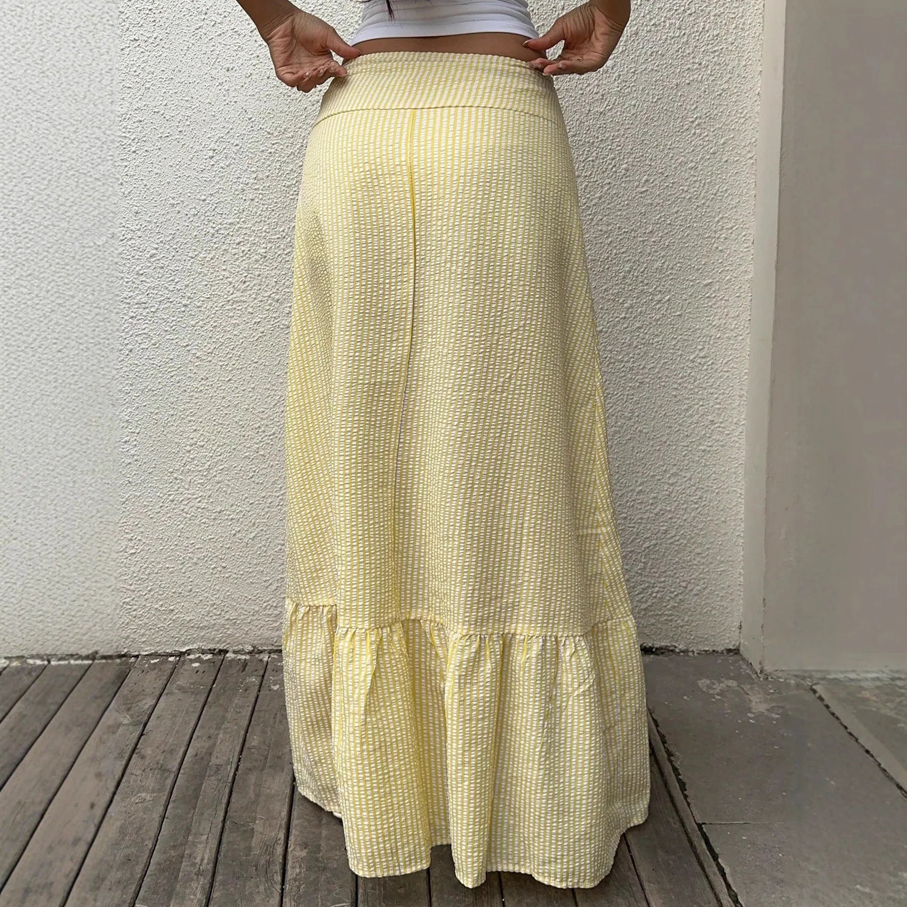 Skirt Long Women's Skirts  Female Clothing Woman Cuteore Spring Summer High-Waisted Striped Casual Vacation Style Half-Dress