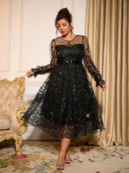 Sophisticated Dinner Dress with Sheer Sleeves and Sparkling Details for Galas