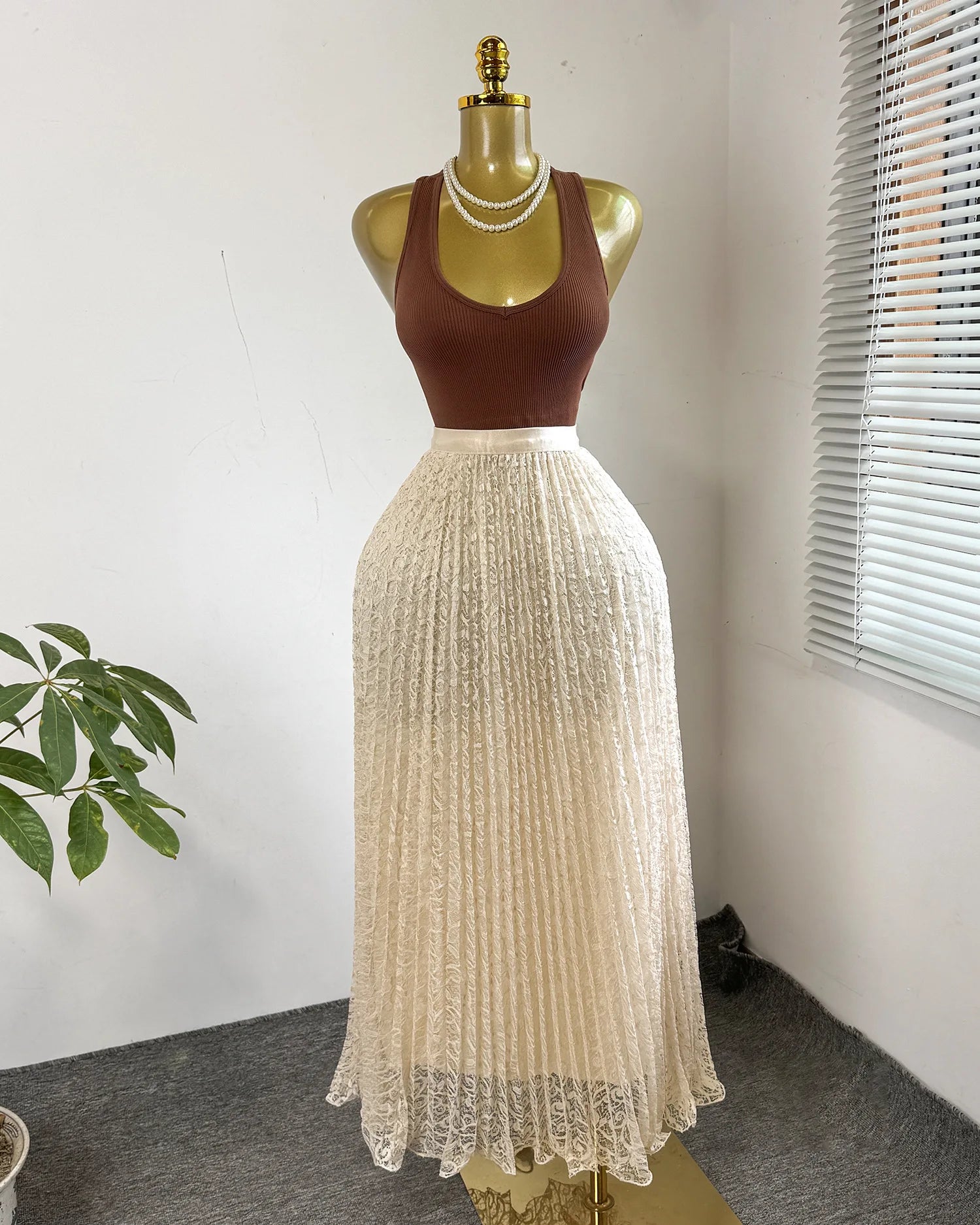 Skirts Women Mid Length Skirt A Line High Waist Slim Fit Elegant Splice Y2k Streetwear Work Lace Casual Pleated Summer 2026