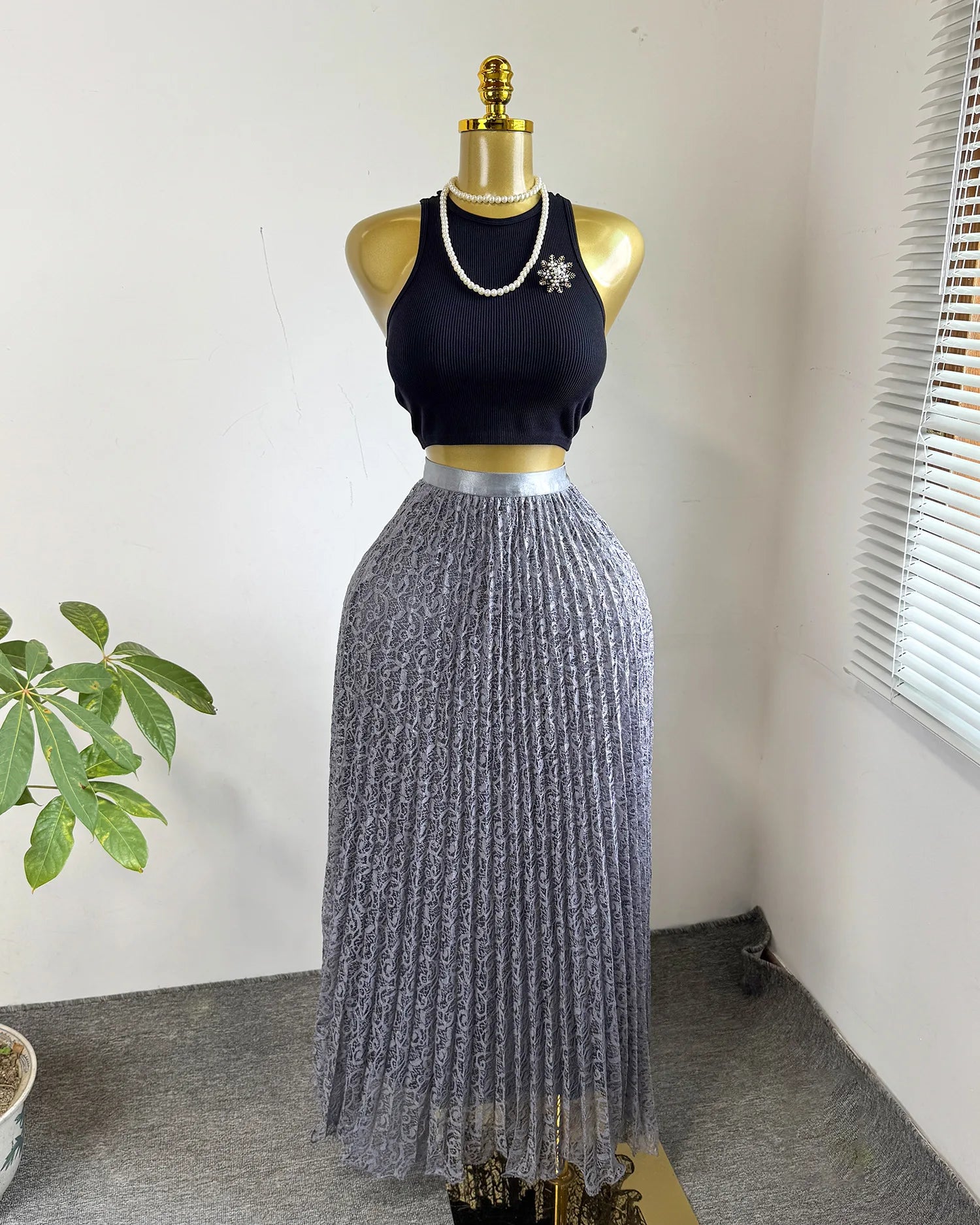 Skirts Women Mid Length Skirt A Line High Waist Slim Fit Elegant Splice Y2k Streetwear Work Lace Casual Pleated Summer 2026