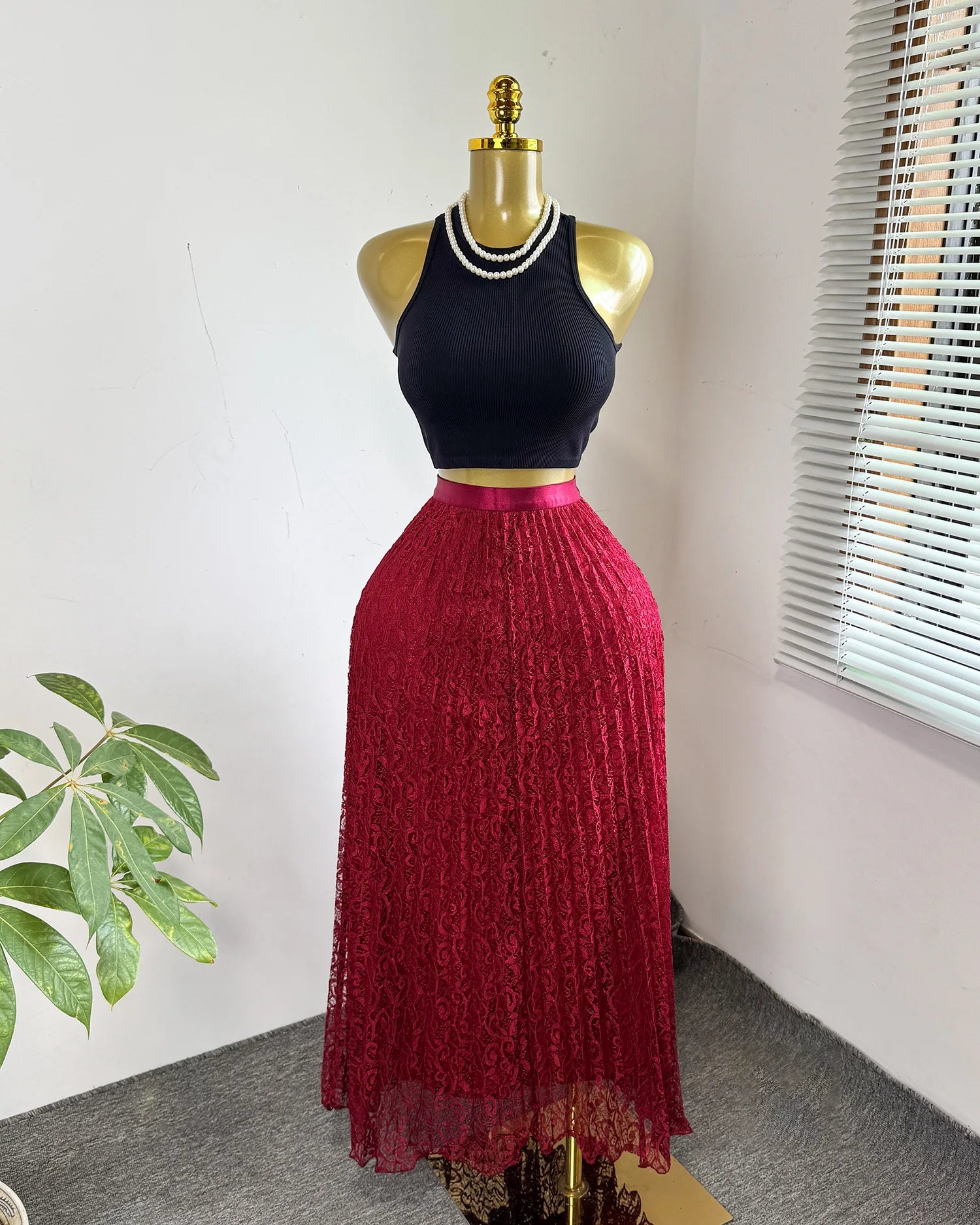 Skirts Women Mid Length Skirt A Line High Waist Slim Fit Elegant Splice Y2k Streetwear Work Lace Casual Pleated Summer 2026