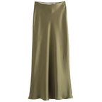 HH Skirts For Women 2024 Summer Solid Satin Sheath Long Skirt Female Show Curve Beach Outfits For Woman Mermaid Skirts