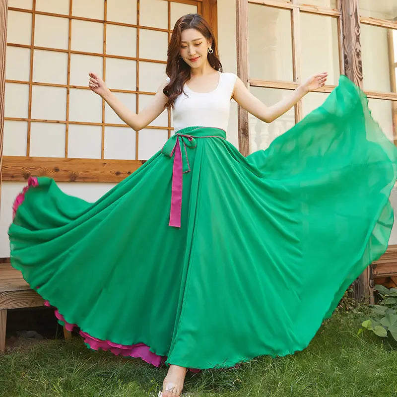 Fashion Chiffon Skirts Womens Elegant Casual High Waist Boho Long Dance Skirt Female Party Beach Maxi A-Line pleated Skirt
