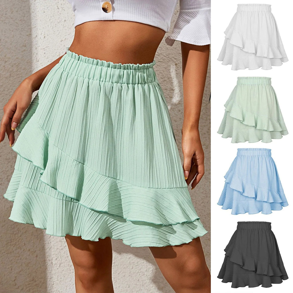 Women'S Skirt Fashion Women'S Ruffle Skirt High Waist Irregular Solid Color Short Skirt Women'S Fashionable Solid Color Skirt