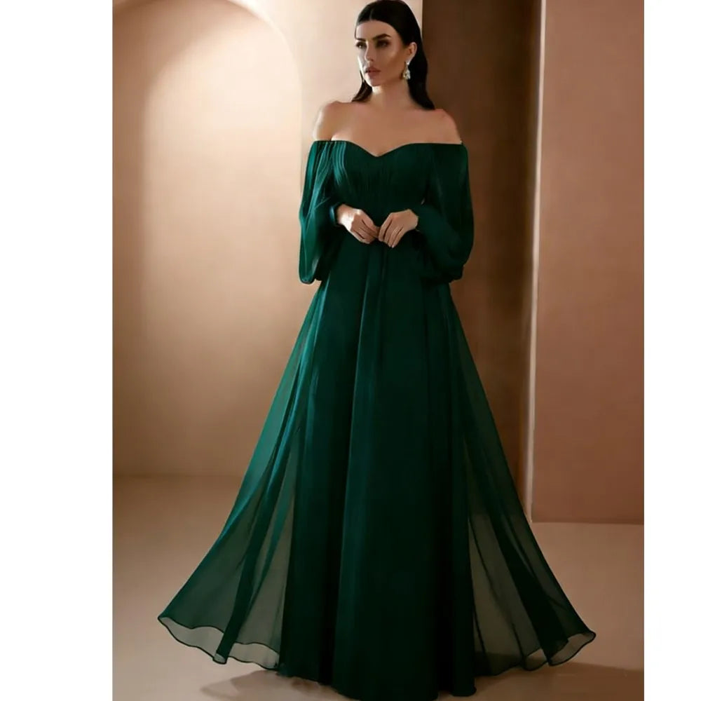 Dresses For Woman Elegant vestidos Solid Color Slim Robe Evening Dress Sexy One Line Neck Simple Style Long Sleeves Simple Style