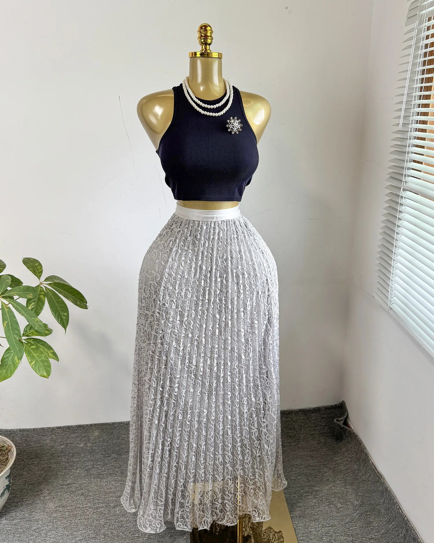 Skirts Women Mid Length Skirt A Line High Waist Slim Fit Elegant Splice Y2k Streetwear Work Lace Casual Pleated Summer 2026