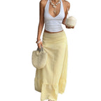 Skirt Long Women's Skirts  Female Clothing Woman Cuteore Spring Summer High-Waisted Striped Casual Vacation Style Half-Dress