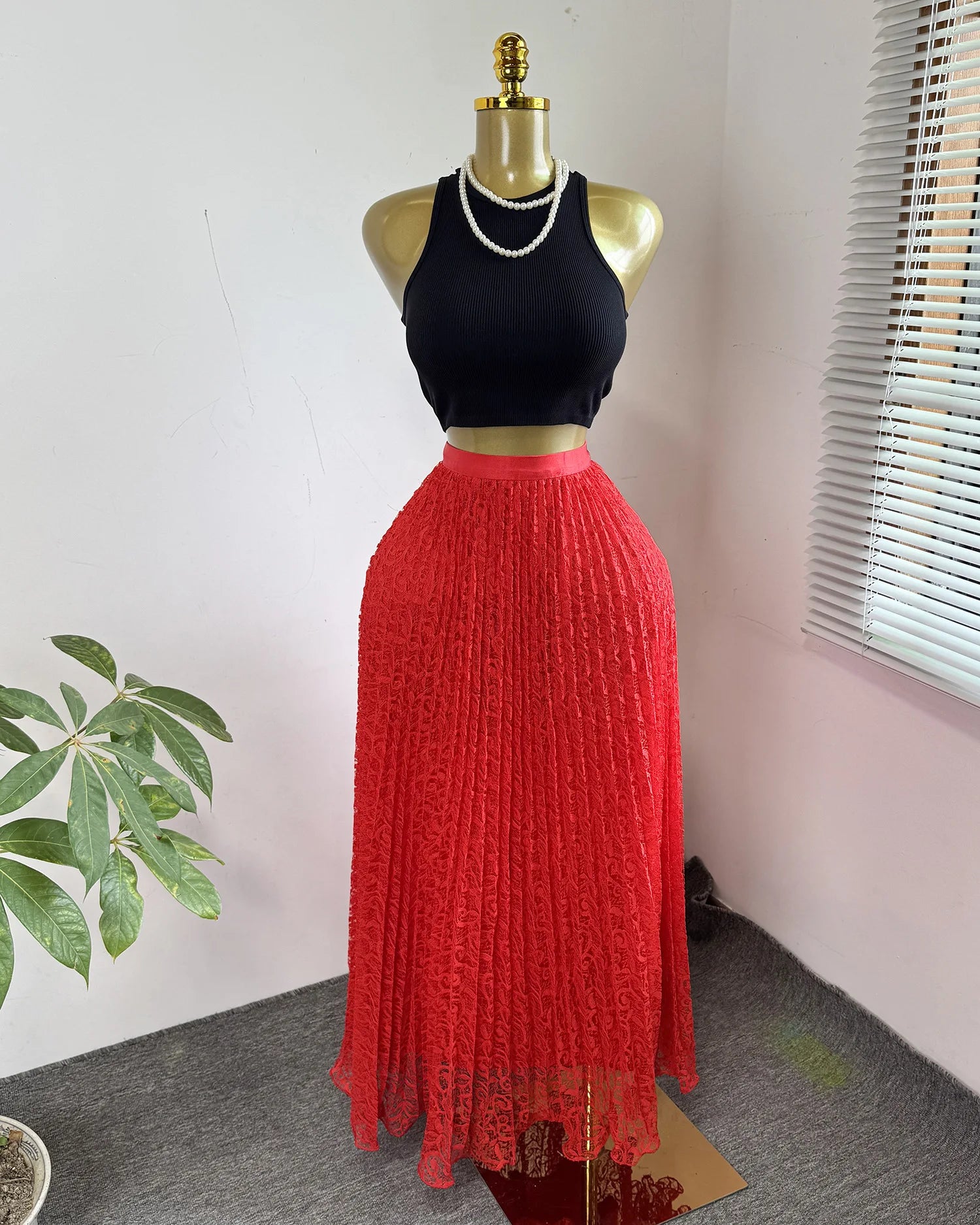 Skirts Women Mid Length Skirt A Line High Waist Slim Fit Elegant Splice Y2k Streetwear Work Lace Casual Pleated Summer 2026