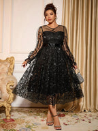 Sophisticated Dinner Dress with Sheer Sleeves and Sparkling Details for Galas