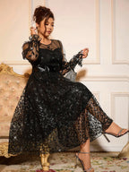 Sophisticated Dinner Dress with Sheer Sleeves and Sparkling Details for Galas