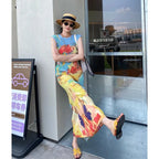 Womens Dresses Woman Clothes  Miyake High-grade Pleated Print Dress Chinese National Style Cheongsam Skirt Fishtail Skirt Summer