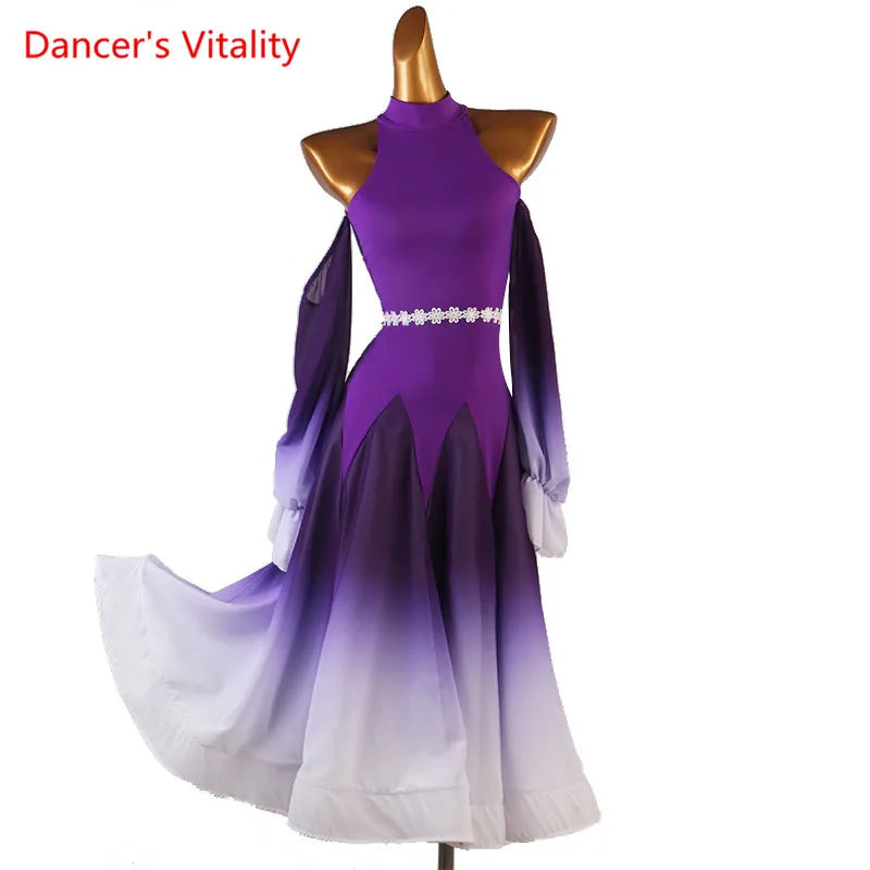 Modern Dance Dress Stand-Up Collar Mesh Sleeve Long Skirt Performance Clothing High-End Custom Child Woman Competition Clothes