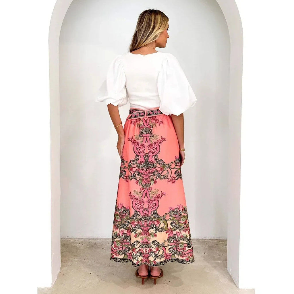 Women's Dress Skirt 2025 Spring/Summer New Fashion Printed Half-Length Skirt Ethnic Style Casual Long Skirt for Women