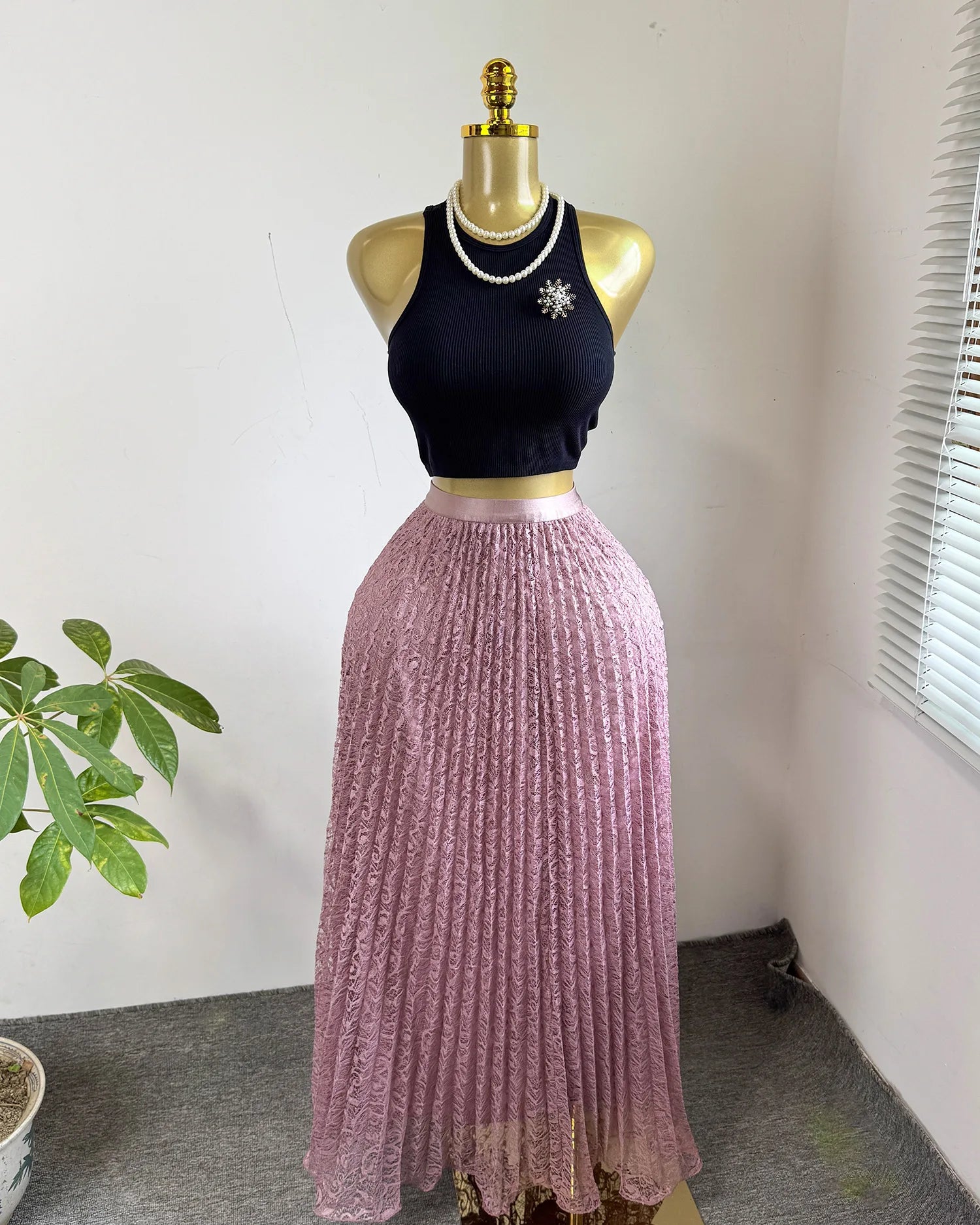 Skirts Women Mid Length Skirt A Line High Waist Slim Fit Elegant Splice Y2k Streetwear Work Lace Casual Pleated Summer 2026