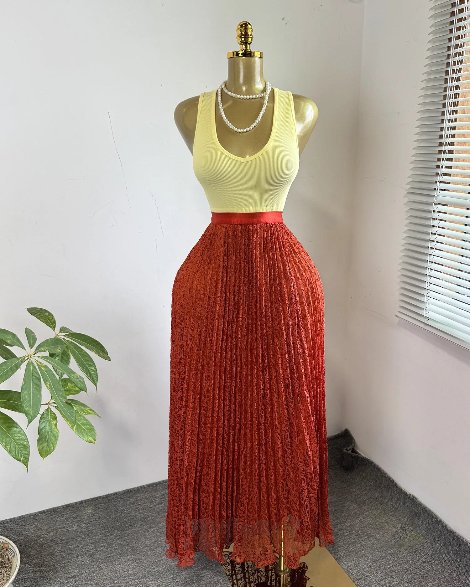 Skirts Women Mid Length Skirt A Line High Waist Slim Fit Elegant Splice Y2k Streetwear Work Lace Casual Pleated Summer 2026