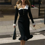 Dresses 2025 Woman Ruffled Dress Knitted Bodycon simple Style Solid Color Temperament Elegant Commuting All-match Casual Trendy