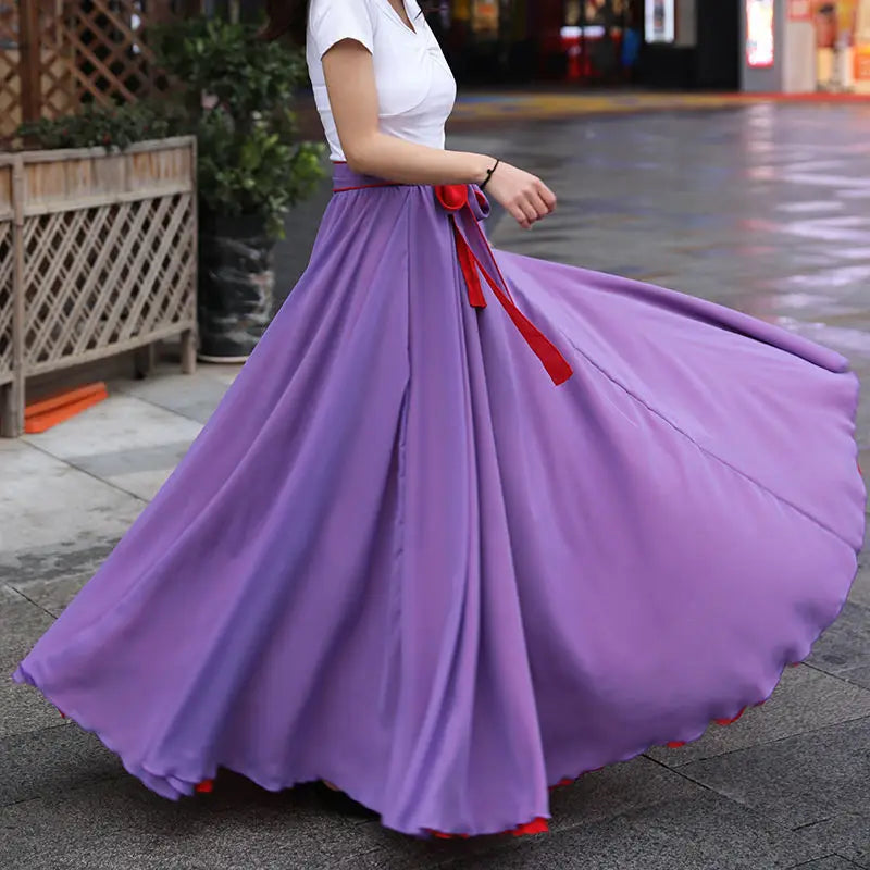Fashion Chiffon Skirts Womens Elegant Casual High Waist Boho Long Dance Skirt Female Party Beach Maxi A-Line pleated Skirt