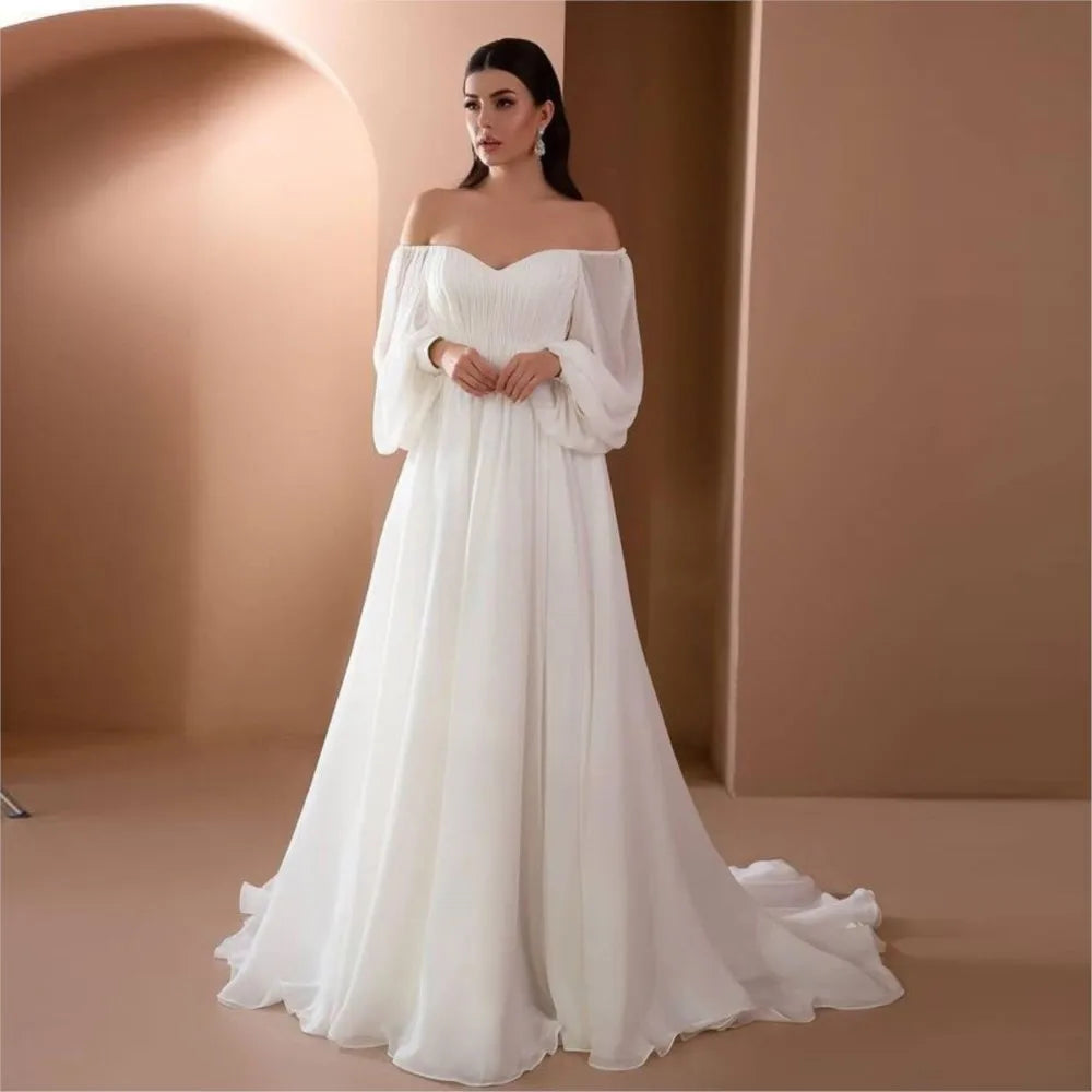 Dresses For Woman Elegant vestidos Solid Color Slim Robe Evening Dress Sexy One Line Neck Simple Style Long Sleeves Simple Style