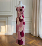 Dresses For Woman Cocktail Dress Pink Burgundy Strapless Abstract Floral Beaded Velvet Midi Gown  Vestidos De Fiesta Elegantes