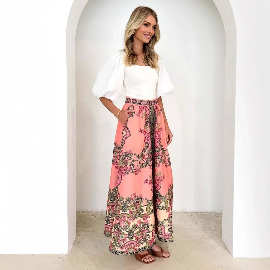 Women's Dress Skirt 2025 Spring/Summer New Fashion Printed Half-Length Skirt Ethnic Style Casual Long Skirt for Women