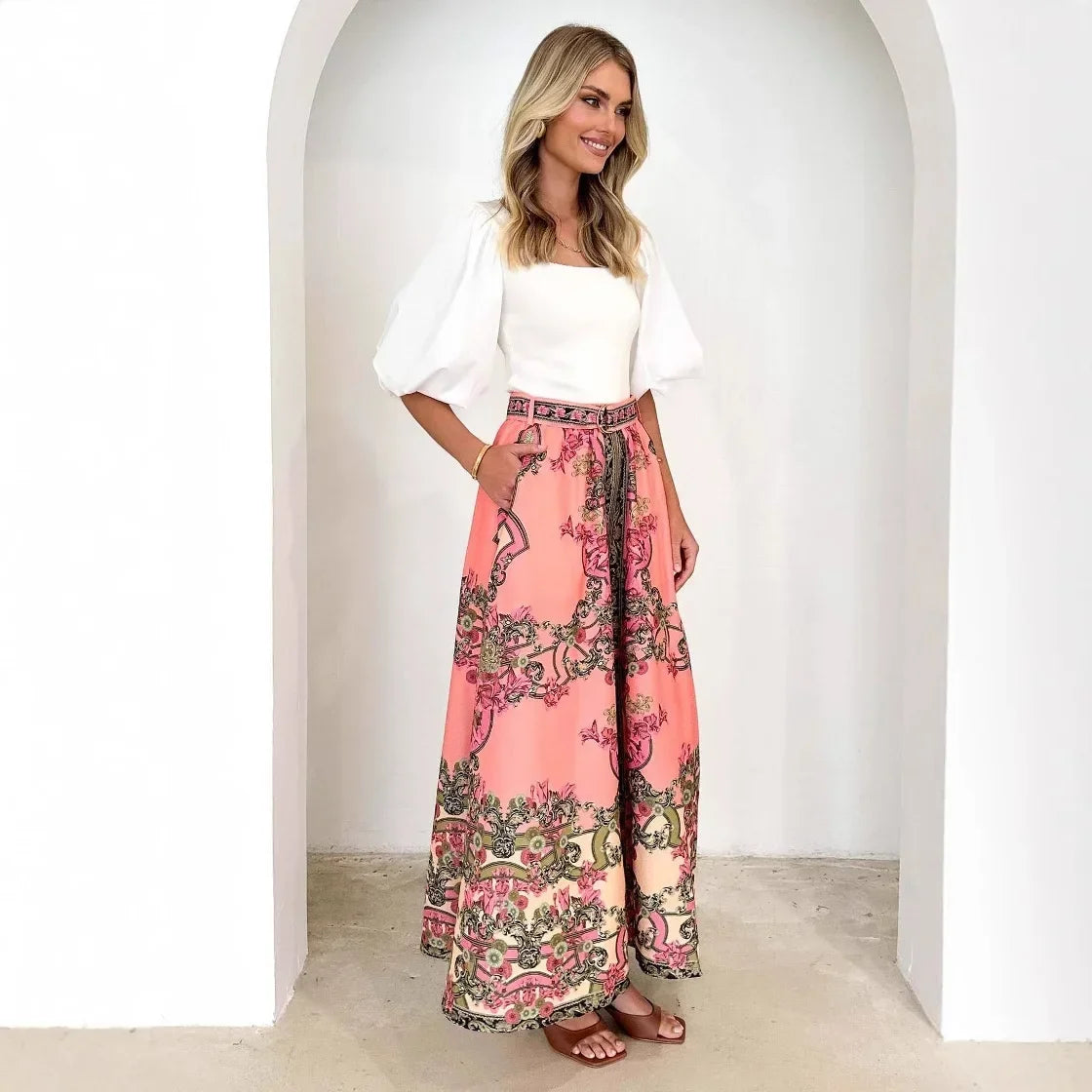 Women's Dress Skirt 2025 Spring/Summer New Fashion Printed Half-Length Skirt Ethnic Style Casual Long Skirt for Women