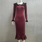 Dresses 2025 Woman Ruffled Dress Knitted Bodycon simple Style Solid Color Temperament Elegant Commuting All-match Casual Trendy